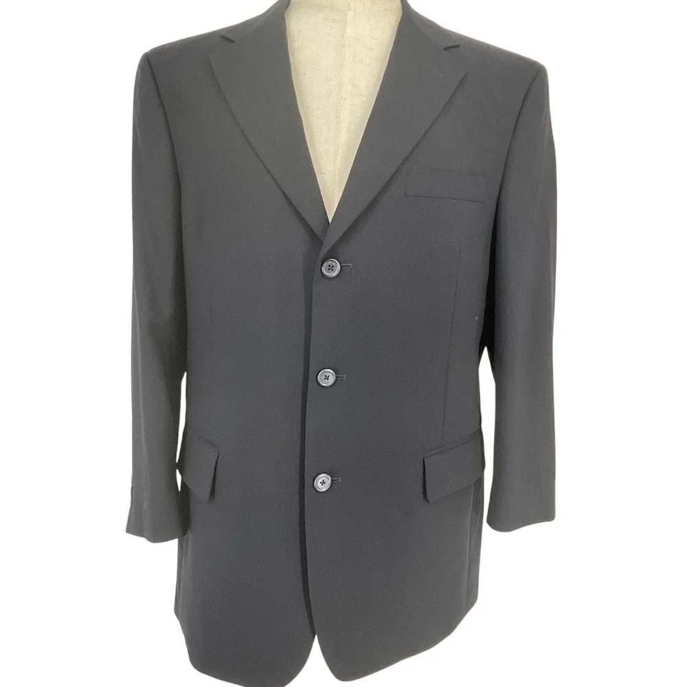 Vtg Jos A Bank Blazer Mens 42R Wool 3 Button Navy‎ Sport Coat Jacket Tailored